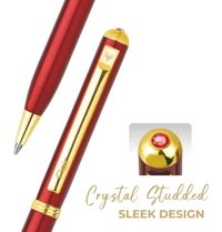 Flair Platinum Series Ignite Ball Pen Blister Pack | Swiss Tip Technology With Twist Mechanism | Sleek Design With Red Color Metal Body | Crystal Studded On Top | Blue Ink, Pack Of 1 - Blue