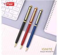 Flair Platinum Series Ignite Ball Pen Blister Pack | Swiss Tip Technology With Twist Mechanism | Sleek Design With Red Color Metal Body | Crystal Studded On Top | Blue Ink, Pack Of 1 - Blue