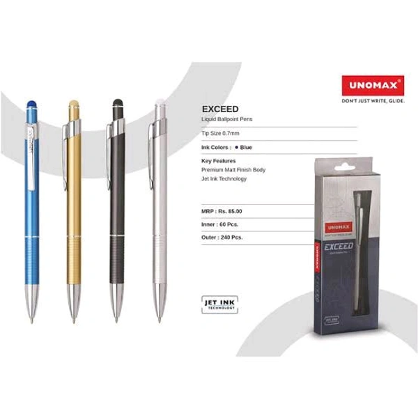 Unomax EXCEED Metal Ball Point PensTip Size 0.7 mm - Blue