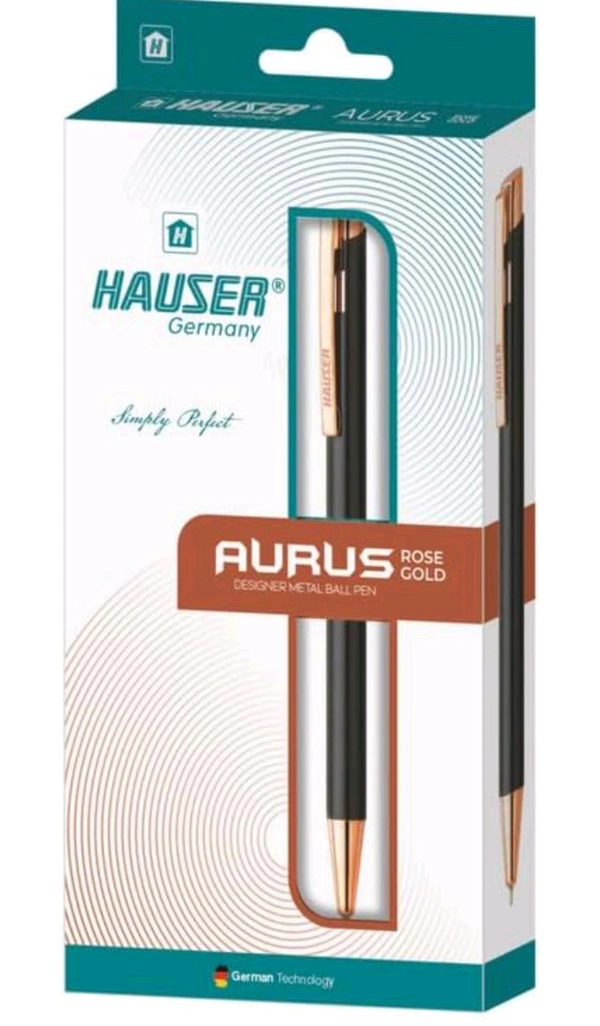 Hauser Aurus Rose Gold Metal Ball Pen | Retractable Mechanism, Shiny & Attractive Metal Body | Ideal For Corporate Gifting, Festive Gifting | Blue Ink, of 1 Pen - Blue