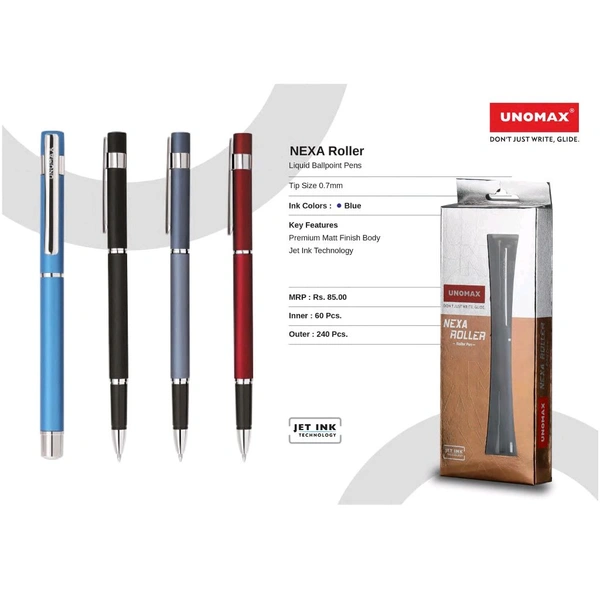 Unomax Nexa Metal Roller Pen – Blue - Blue