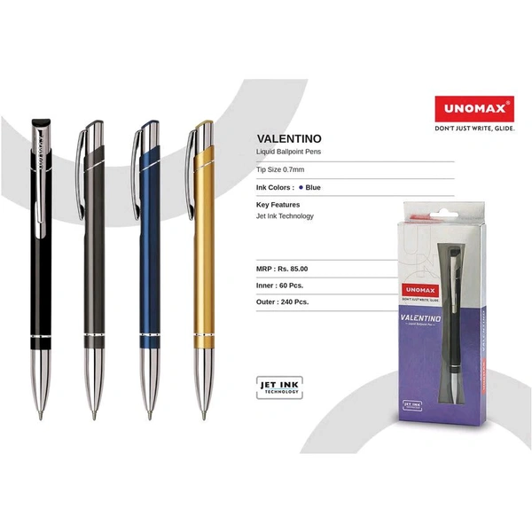 Unomax Valentino Ball Pen Pack Of 1 Blue - Blue