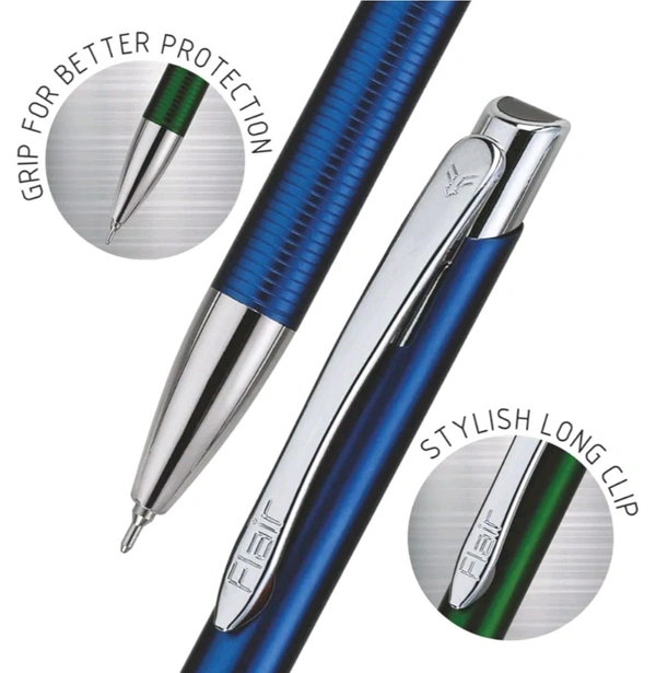 Flair FLAIR Eros Ball Pen Box Pack | Retractable Mechanism with Stylish Long Clip | Attractive Metal Body, Trims at Grip for Better Hold | Blue Ink - Blue
