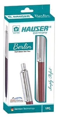 Hauser Berlin Half Metal Ball Pen Box Pack | Retractable Mechanism With Smudge Free Writing | Attractive Designer Pen | Smooth, Sturdy, Refillable Pen | Ideal For Gifting | Blue Ink - Blue