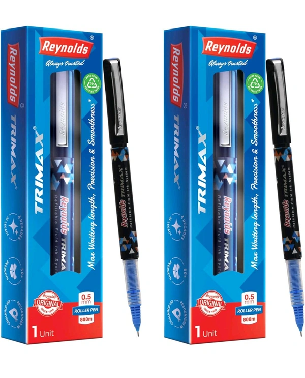 Reynolds TRIMAX 1 CT POUCH - BLUEI Lightweight Roller Pen With Comfortable Grip for Extra Smooth Writing I School and Office Stationery | 0.5mm Tip Size - Blue
