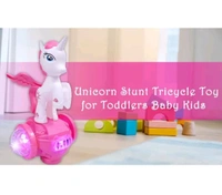 FAMOUS QUALITY Colorful 5D Unicorn Stunt Tricycle Toy Lights And Sound Electric Car Model Toy Vehicles Toys For Toddlers Baby Kids Children Birthday, Multi color