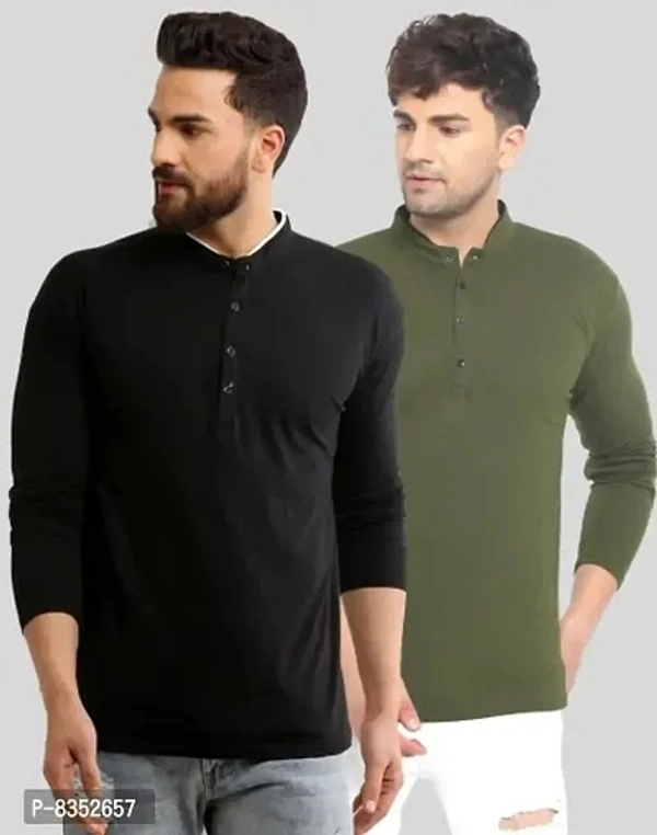 Stylish Cotton Full-sleeve Solid T-shirt for Men Combo (Pack of 2) - Black, L