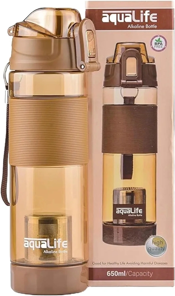 Badavision Alkaline Water Bottle - 650 ml | pH-Enhancer Water Bottle With Filters Blue - Brown, 650 ML