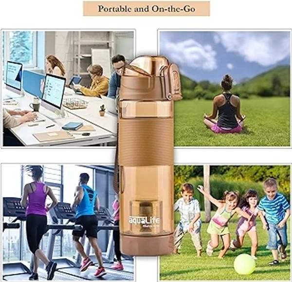 Badavision Alkaline Water Bottle - 650 ml | pH-Enhancer Water Bottle With Filters Blue - Brown, 650 ML