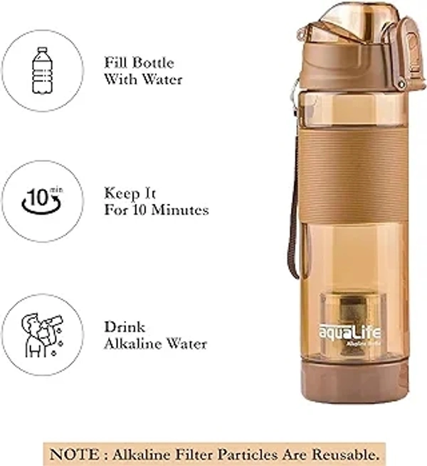 Badavision Alkaline Water Bottle - 650 ml | pH-Enhancer Water Bottle With Filters Blue - Brown, 650 ML