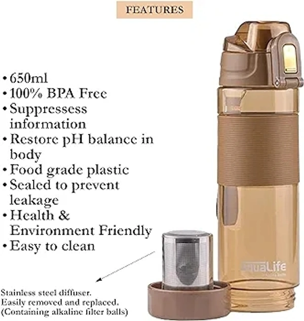 Badavision Alkaline Water Bottle - 650 ml | pH-Enhancer Water Bottle With Filters Blue - Brown, 650 ML