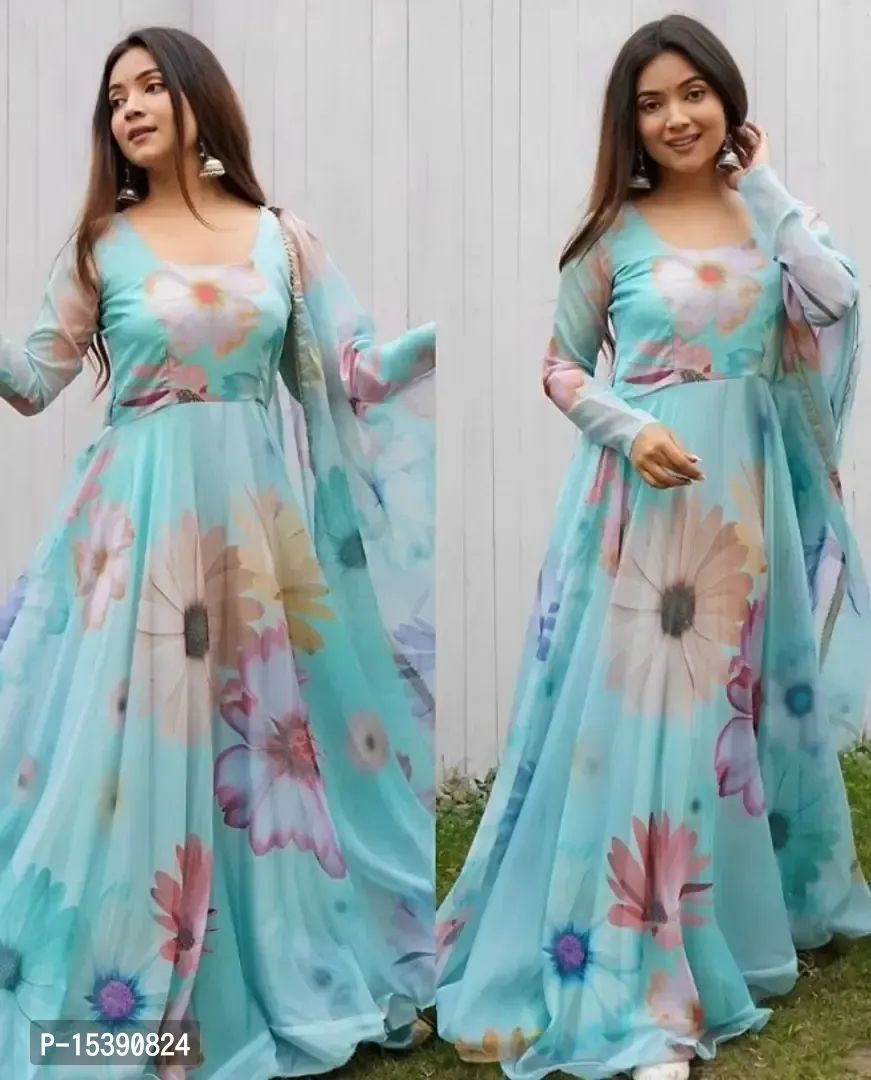 Attractive Gowns for WomenSize: MLXL2XL Color: Multicoloured Fabric:  Georgette Type: Stitched Design Type: Indo-western Occasion: