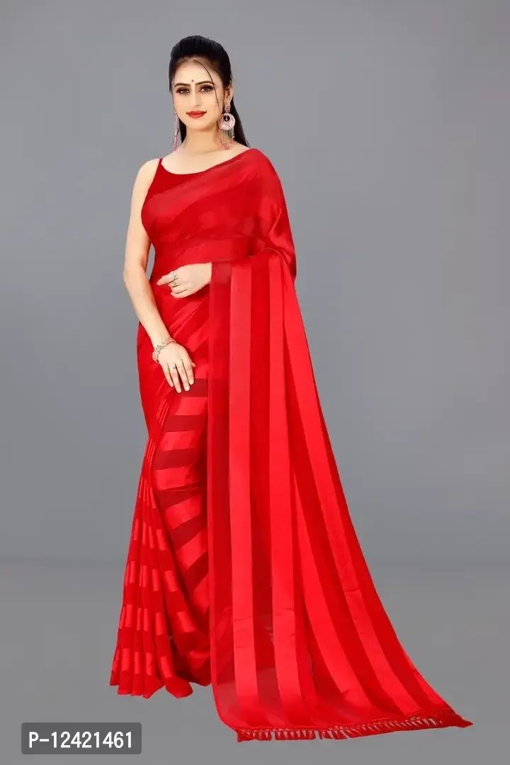 Blood Red Soft Georgette Plain Uniform Sarees For Working Women