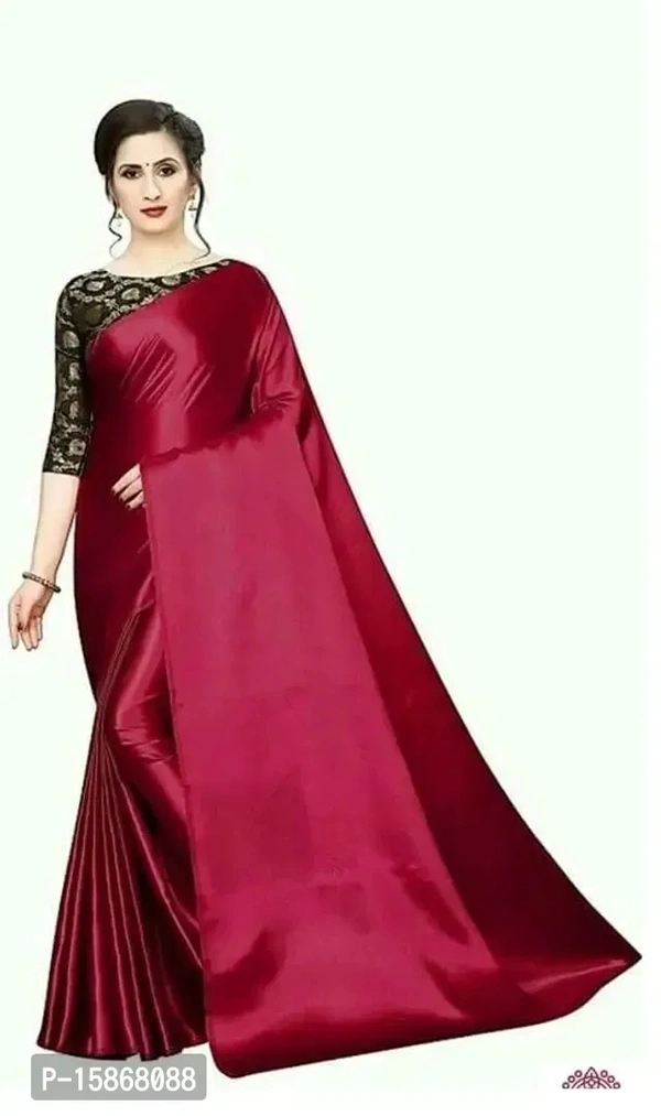 Stylish Satin Saree With Blouse Piece For Women Fabric:  Satin Type:  Saree with Blouse pieceSaree Length: 5.5 (in metres)Blouse Length: 0.8 (in metres)Within 6-8 business days However, to find out an actual date of delivery, please enter your pin code.null