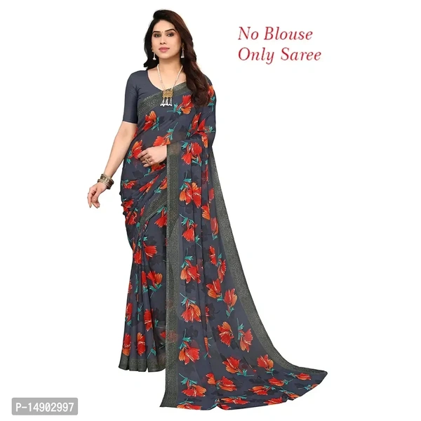 Georgette Grey Colour Printed Saree Without Blouse Piece Fabric:  Georgette Type:  Saree with Blouse piece Style:  PrintedSaree Length: 5.3 (in metres)Blouse Length: 0.8 (in metres)Within 6-8 business days However, to find out an actual date of delivery, please enter your pin code.null