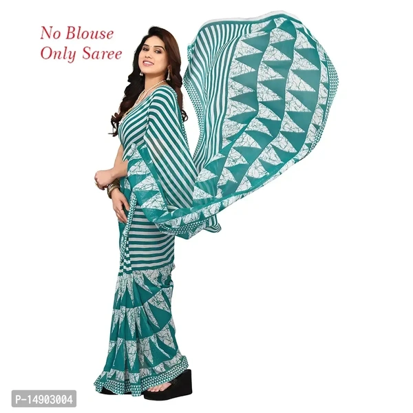 Georgette Green Colour Printed Saree Without Blouse Piece Fabric:  Georgette Type:  Saree with Blouse piece Style:  PrintedSaree Length: 5.3 (in metres)Blouse Length: 0.8 (in metres)Within 6-8 business days However, to find out an actual date of delivery, please enter your pin code.null