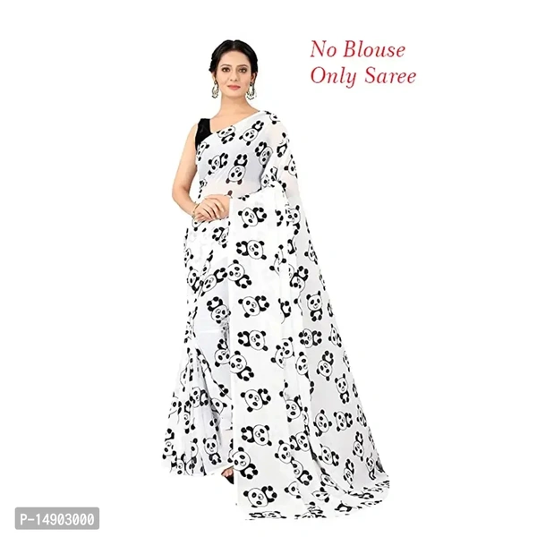 Georgette White Colour Printed Saree Without Blouse Piece Fabric:  Georgette Type:  Saree with Blouse piece Style:  PrintedSaree Length: 5.3 (in metres)Blouse Length: 0.8 (in metres)Within 6-8 business days However, to find out an actual date of delivery, please enter your pin code.null