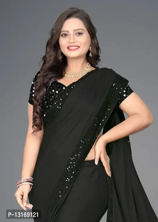 Georgette Sequin Lace Border Sarees with Sequin Blouse Piece Fabric:  Georgette Type:  Saree with Blouse piece Style:  Lace Work Design Type:  PartywearSaree Length: 5.25 (in metres)Blouse Length: 0.75 (in metres)Within 6-8 business days However, to find out an actual date of delivery, please enter your pin code.Georgette Sequin Lace Border Sarees with Sequin Blouse Piece - Black