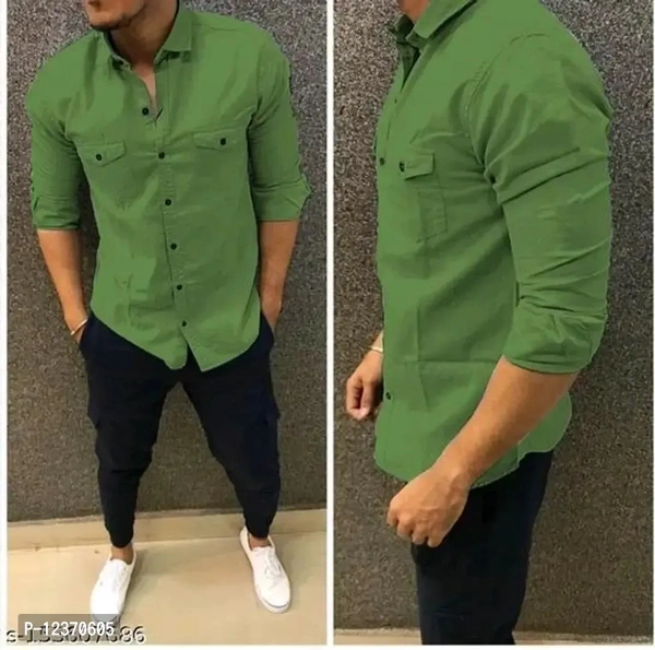 Stylish Cotton Double Pocket Shirts For Men Cargo ShirtsSize: MLXL Color:  Green Fabric:  Cotton Type:  Long Sleeves Style:  Solid Design Type:  Regular FitWithin 6-8 business days However, to find out an actual date of delivery, please enter your pin code.These Double Pocket Shirts For Men Features a Classic Spread Collar And Easy To Iron Finish, Making Your Mornings That Much Sim - M