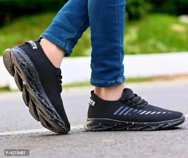 Elegant Black Mesh Solid Sports Shoes For MenSize: UK6UK7UK10 Color:  Black Type:  Sports Shoes Style:  Solid Design Type:  Running Shoes Material:  MeshWithin 6-8 business days However, to find out an actual date of delivery, please enter your pin code.Elegant Black Mesh Solid Sports Shoes For Men - UK7