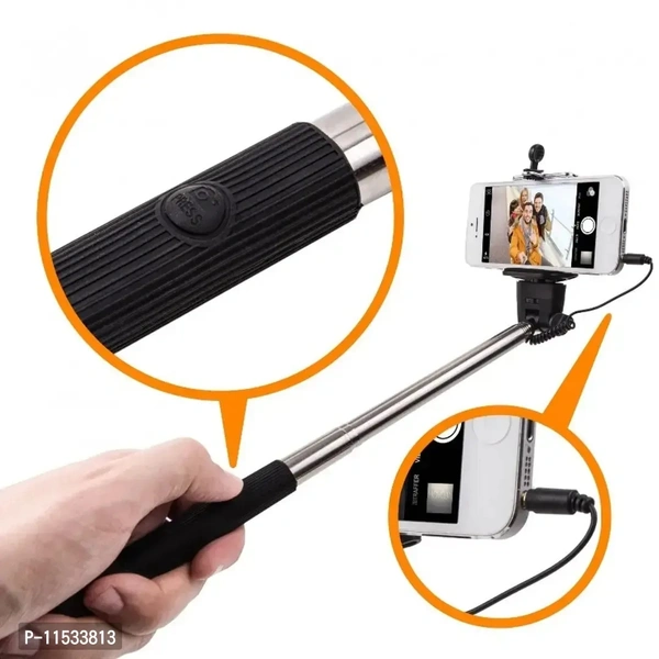 icall Selfie Sticks with Aux Wire for All Smart Phones Cable Selfie Stick Color:  Multicoloured Supported Interface:  Cable Batteries Included:  No Batteries Required:  NoLength: 15.0 (in cm)Within 6-8 business days However, to find out an actual date of delivery, please enter your pin code.Simply plug in the 3.5mm AUX cable and press the shutter for pictures Compact Wired Selfie S
