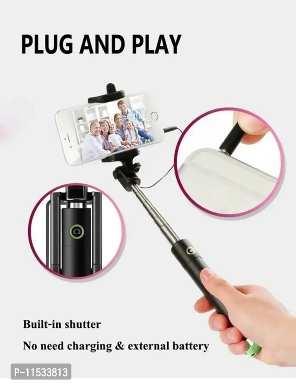 icall Selfie Sticks with Aux Wire for All Smart Phones Cable Selfie Stick Color:  Multicoloured Supported Interface:  Cable Batteries Included:  No Batteries Required:  NoLength: 15.0 (in cm)Within 6-8 business days However, to find out an actual date of delivery, please enter your pin code.Simply plug in the 3.5mm AUX cable and press the shutter for pictures Compact Wired Selfie S