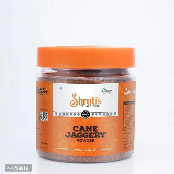 Shrutis Natural Jaggery Powder _ Pure  healthy _ Natural delicious sweetener _ 250 GM JAR _ Pack of 1 _ Ingredient Type:  Vegetarian Packaging Type:  Plastic PackagingQuantity (gm): 350.0 (in grams)Quantity (kg): 0.35 (in kg)Within 6-8 business days However, to find out an actual date of delivery, please enter your pin code.SHRUTIS Jaggery _Gur_ is a natural, traditional sweetener 