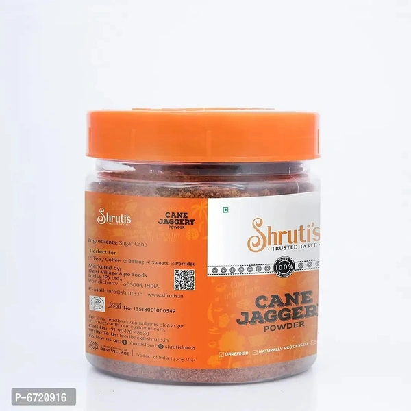 Shrutis Natural Jaggery Powder _ Pure  healthy _ Natural delicious sweetener _ 250 GM JAR _ Pack of 1 _ Ingredient Type:  Vegetarian Packaging Type:  Plastic PackagingQuantity (gm): 350.0 (in grams)Quantity (kg): 0.35 (in kg)Within 6-8 business days However, to find out an actual date of delivery, please enter your pin code.SHRUTIS Jaggery _Gur_ is a natural, traditional sweetener 