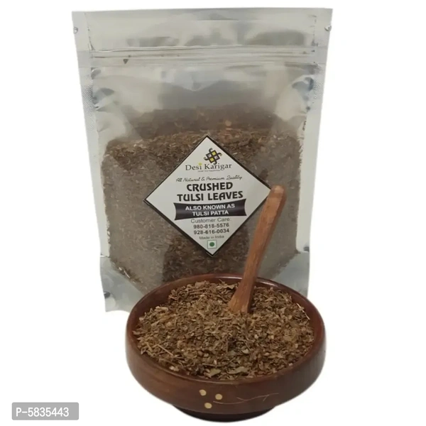 Crushed Tulsi Leaves (100 Gm) Ingredient Type:  Vegetarian Packaging Type:  PouchQuantity (gm): 100.0 (in grams)Quantity (kg): 0.1 (in kg)Within 6-8 business days However, to find out an actual date of delivery, please enter your pin code.The anti-bacterial properties of tulsi helps to fight pimples, acne and eczema, remove toxins from blood, which in turn prevents pimples and acne