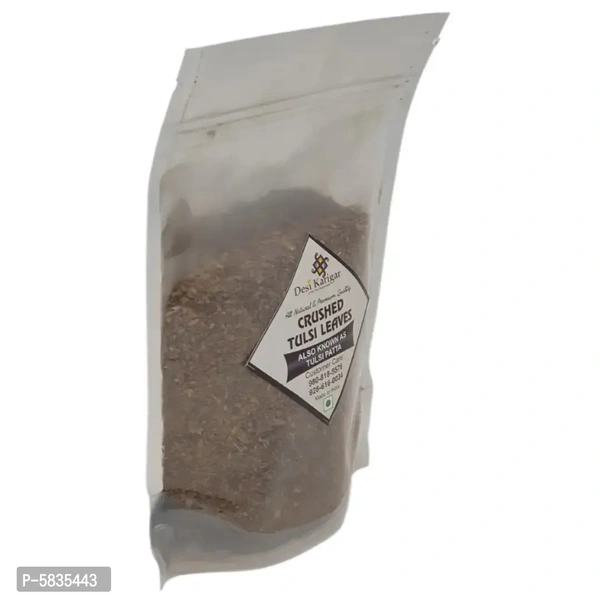 Crushed Tulsi Leaves (100 Gm) Ingredient Type:  Vegetarian Packaging Type:  PouchQuantity (gm): 100.0 (in grams)Quantity (kg): 0.1 (in kg)Within 6-8 business days However, to find out an actual date of delivery, please enter your pin code.The anti-bacterial properties of tulsi helps to fight pimples, acne and eczema, remove toxins from blood, which in turn prevents pimples and acne