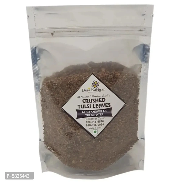 Crushed Tulsi Leaves (100 Gm) Ingredient Type:  Vegetarian Packaging Type:  PouchQuantity (gm): 100.0 (in grams)Quantity (kg): 0.1 (in kg)Within 6-8 business days However, to find out an actual date of delivery, please enter your pin code.The anti-bacterial properties of tulsi helps to fight pimples, acne and eczema, remove toxins from blood, which in turn prevents pimples and acne