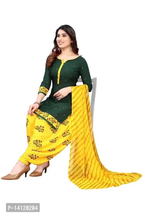 Unstitched Crepe Salwar Suit Material Floral Print, Printed, Geometric Print Color:  Yellow Fabric:  Crepe Type:  Dress Material with Dupatta Style:  Floral PrintTop Length: 2.2 (in metres)Bottom Length: 2.0 (in metres)Dupatta Length: 2.25 (in metres)Within 6-8 business days However, to find out an actual date of delivery, please enter your pin code.Pack Of 2 Unstitched Dress Mater