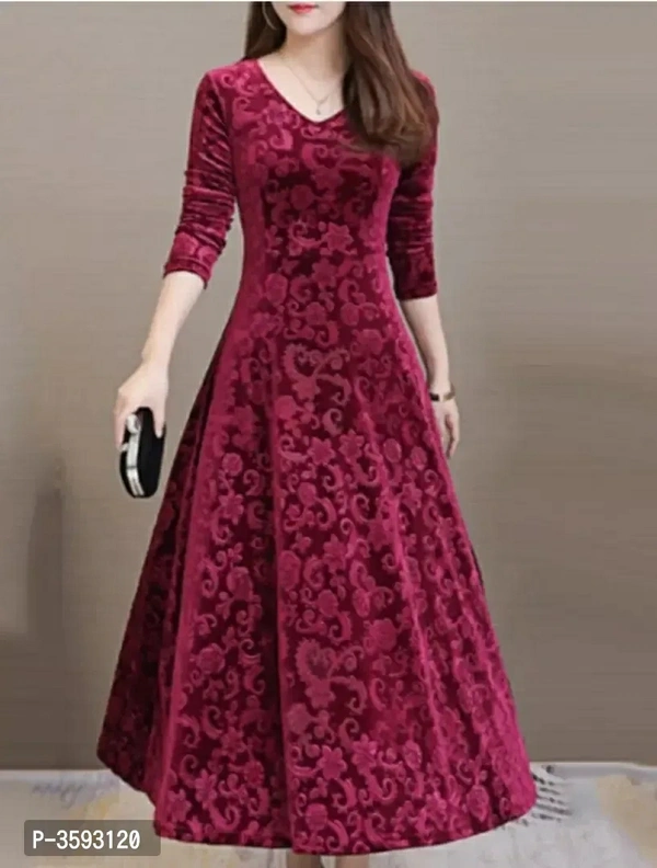 Maroon Printed Velvet Long DressSize: SMLXLWithin 6-8 business days However, to find out an actual date of delivery, please enter your pin code.Fabric : Velvet Sleeve Length : Long Sleeves Pattern : Printed Multipack : 1 Sizes : S (Bust Size : 32 in, Length Size: 46 in) XL (Bust Size : 38 in, Length Size: 46 in) L (Bust Size : 36 in, Length Size: 46 in) M (Bust Size : 34 in, Length - S