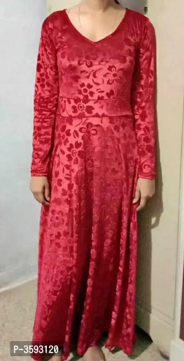 Maroon Printed Velvet Long DressSize: SMLXLWithin 6-8 business days However, to find out an actual date of delivery, please enter your pin code.Fabric : Velvet Sleeve Length : Long Sleeves Pattern : Printed Multipack : 1 Sizes : S (Bust Size : 32 in, Length Size: 46 in) XL (Bust Size : 38 in, Length Size: 46 in) L (Bust Size : 36 in, Length Size: 46 in) M (Bust Size : 34 in, Length - XL