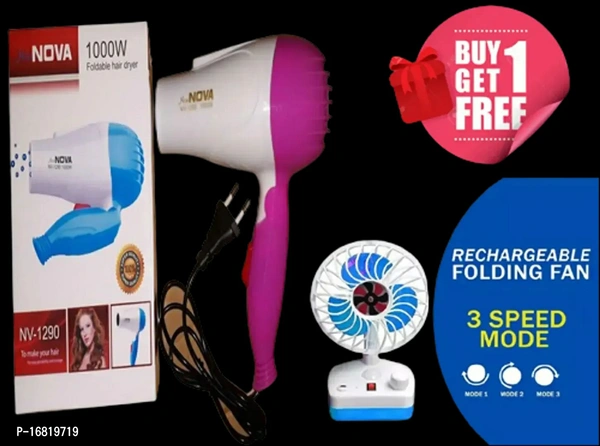 Buy 1 Get 1 Free Hair Dryer NV -1290 And Rechargeable Folding Mini Fan Type:  OthersWithin 6-8 business days However, to find out an actual date of delivery, please enter your pin code.