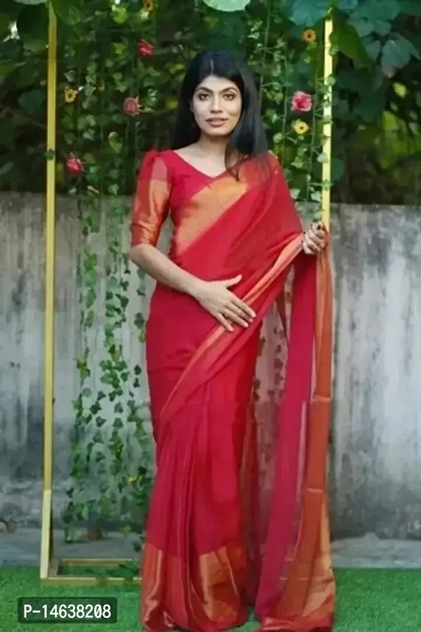 Classic Chiffon Zari Border Saree with Blouse piece Fabric:  Chiffon Type:  Saree with Blouse piece Style:  ZariSaree Length: 5.5 (in metres)Blouse Length: 0.8 (in metres)Within 6-8 business days However, to find out an actual date of delivery, please enter your pin code.Classic Chiffon Zari Border Saree with Blouse piece