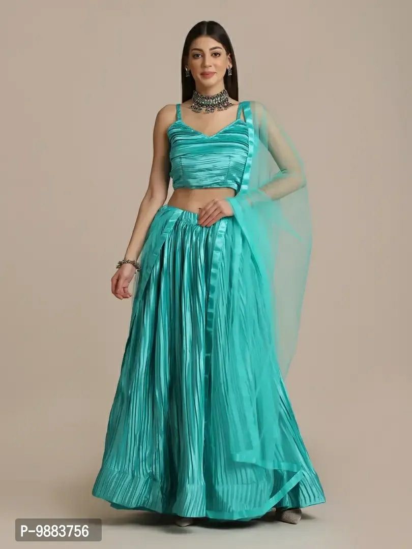 Shafnufab Women's Malay Satin Silk Semi Stitched Lehenga Choli In Gree –  Shafnu Fab