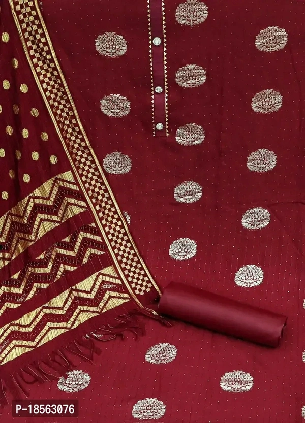 Stylish Fancy Cotton Blend Unstitched Dress Material Top With Bottom Wear And Dupatta Set For Women Fabric:  Cotton Blend Type:  Dress Material with DupattaTop Length: 2.0 (in metres)Bottom Length: 2.0 (in metres)Dupatta Length: 2.2 (in metres)Within 6-8 business days However, to find out an actual date of delivery, please enter your pin code.Stylish Fancy Cotton Blend Unstitched D
