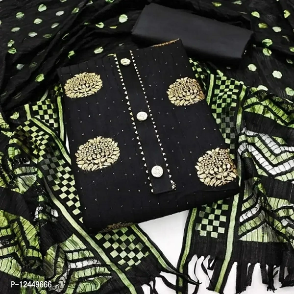 Fancy Jacquard Unstitched Dress Material for Women Fabric:  Jacquard Type:  Dress Material with DupattaTop Length: 2.25 (in metres)Bottom Length: 2.25 (in metres)Dupatta Length: 2.25 (in metres)Within 6-8 business days However, to find out an actual date of delivery, please enter your pin code.Fancy Jacquard Unstitched Dress Material for Women