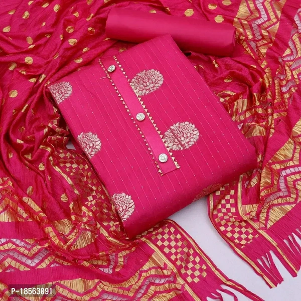 Stylish Fancy Cotton Blend Unstitched Dress Material Top With Bottom Wear And Dupatta Set For Women Fabric:  Cotton Blend Type:  Dress Material with DupattaTop Length: 2.0 (in metres)Bottom Length: 2.0 (in metres)Dupatta Length: 2.2 (in metres)Within 6-8 business days However, to find out an actual date of delivery, please enter your pin code.Stylish Fancy Cotton Blend Unstitched D