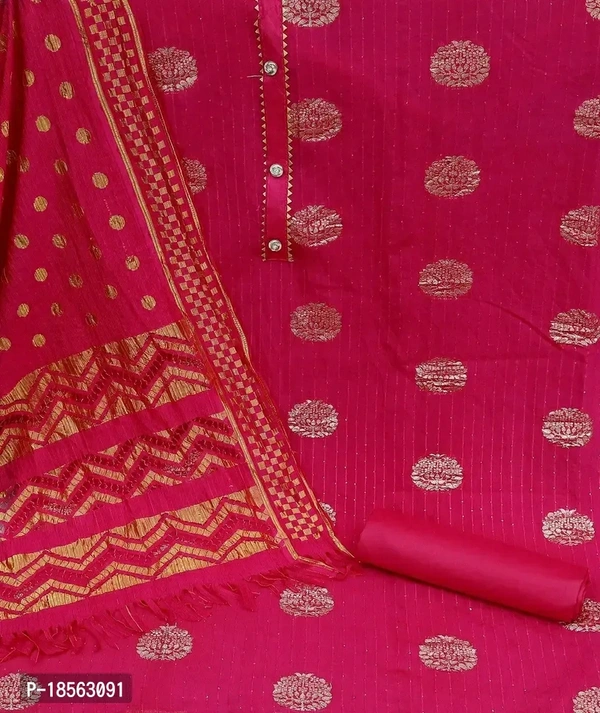 Stylish Fancy Cotton Blend Unstitched Dress Material Top With Bottom Wear And Dupatta Set For Women Fabric:  Cotton Blend Type:  Dress Material with DupattaTop Length: 2.0 (in metres)Bottom Length: 2.0 (in metres)Dupatta Length: 2.2 (in metres)Within 6-8 business days However, to find out an actual date of delivery, please enter your pin code.Stylish Fancy Cotton Blend Unstitched D
