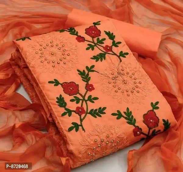 Women Polycotton Embroidered Dress Material with DupattaTop Length: 2.1 (in metres)Bottom Length: 2.0 (in metres)Dupatta Length: 2.1 (in metres)Within 6-8 business days However, to find out an actual date of delivery, please enter your pin code.Women Polycotton Embroidered Dress Material with Dupatta