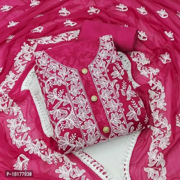 Pink Color Chanderi Dress Material