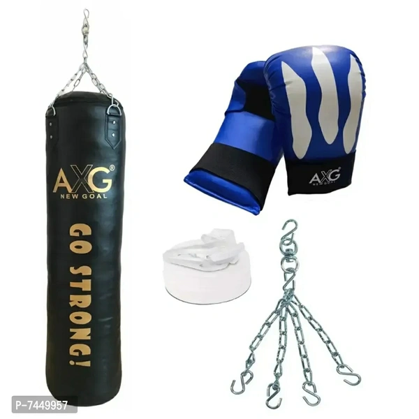 AXG NEW GOAL Sturdy Unfilled 4ft Punching Bag With Chain, Mouth Guard  Pair Of Gloves Boxing KitWithin 6-8 business days However, to find out an actual date of delivery, please enter your pin code.This Boxing Kit includes 4 feet Unfilled Boxing Bag with Chain + 1 Pair of Boxing Gloves + Mouth Guard. Ideal for trainers and beginners