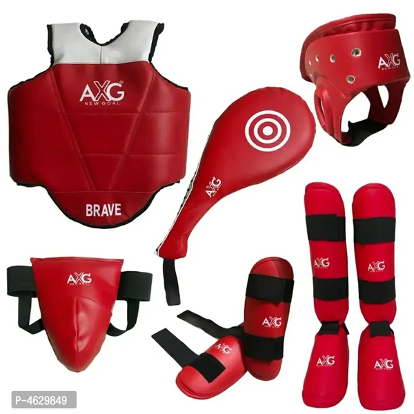 AXG Karate Taekwondo Muay Thai Kick Kickboxing MMA KitWithin 6-8 business days However, to find out an actual date of delivery, please enter your pin code.AXG Kit For Taekwondo, Kick Boxing, MMA, Karate with Chest Guard, Head Guard, Arm Guard, Shin Guard, Taekwondo Racket and Groin Guard. Best for practice and tournaments.