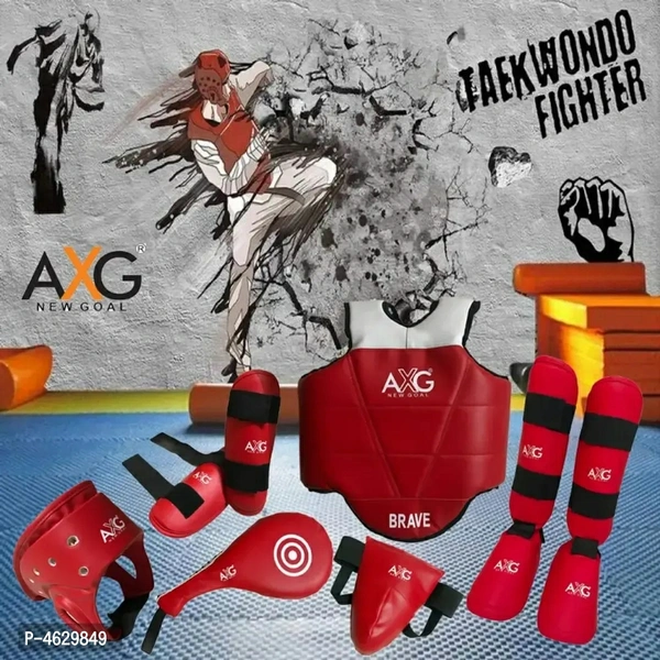 AXG Karate Taekwondo Muay Thai Kick Kickboxing MMA KitWithin 6-8 business days However, to find out an actual date of delivery, please enter your pin code.AXG Kit For Taekwondo, Kick Boxing, MMA, Karate with Chest Guard, Head Guard, Arm Guard, Shin Guard, Taekwondo Racket and Groin Guard. Best for practice and tournaments.