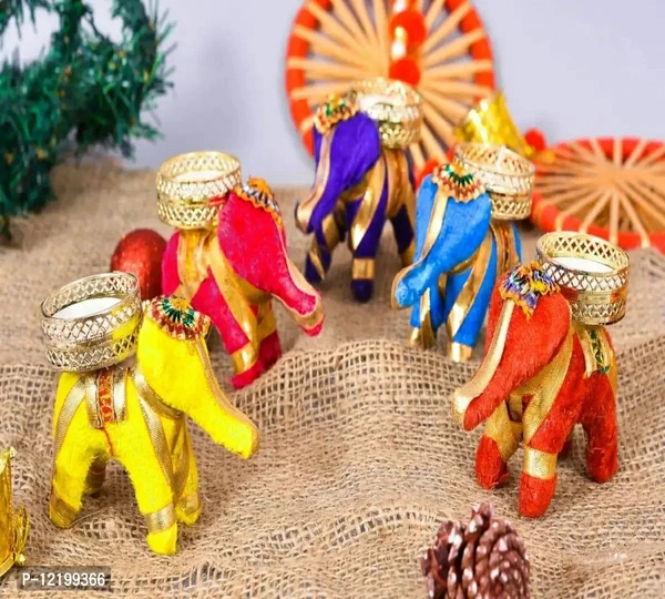 The Click India Tealight Candle Holder for Home Decoration Elephant Candle Holder Candle Tea Light Holder Home Decor Diwali Decoration Items| Diwali Gifts (5 Velvet Elephant tealight)Size: 3 x 3Within 6-8 business days However, to find out an actual date of delivery, please enter your pin code.• Elephant/ Puppet Tealight Candle Holder with its beautiful design and traditional look 