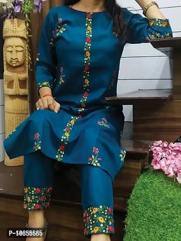 Women Cotton Embroidered Kurta with Bottom SetSize: M2XLS3XL Fabric:  Cotton Type:  Kurta Bottom Set Style:  Embroidered Design Type:  Straight Occasion:  Casual Pack Of:  SingleWithin 6-8 business days However, to find out an actual date of delivery, please enter your pin code.null - M