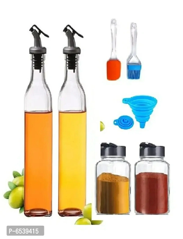 OIL BOTTLE 2  WITH SILICON FUNNEL SPICE JAR 2 WITH SPATULA SET Type:  Oil Stoppers & Pourers Net Contents:  Pack Of 2 Material:  GlassLength: 10.0 (in cm)Width: 5.0 (in cm)Height: 10.0 (in cm)Capacity: 500.0 (in ml)Within 6-8 business days However, to find out an actual date of delivery, please enter your pin code.OIL BOTTLE 2 WITH SILICON FUNNEL SPICE JAR 2 WITH SPATULA SET