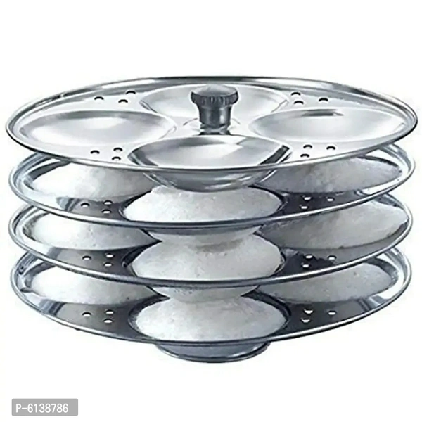 Stainless Steel Idli Stand Big Idli 4 Plates for 16 Idlis (Pack of one idli stand) Type:  Other Net Contents:  Pack Of 1 Material:  Steel Net Contents Details:  Product NameLength: 17.0 (in cm)Width: 17.0 (in cm)Height: 14.0 (in cm)Within 6-8 business days However, to find out an actual date of delivery, please enter your pin code.Rust Proof And Hygenic. ( 4-Plates , 16 Idlis ) Eas